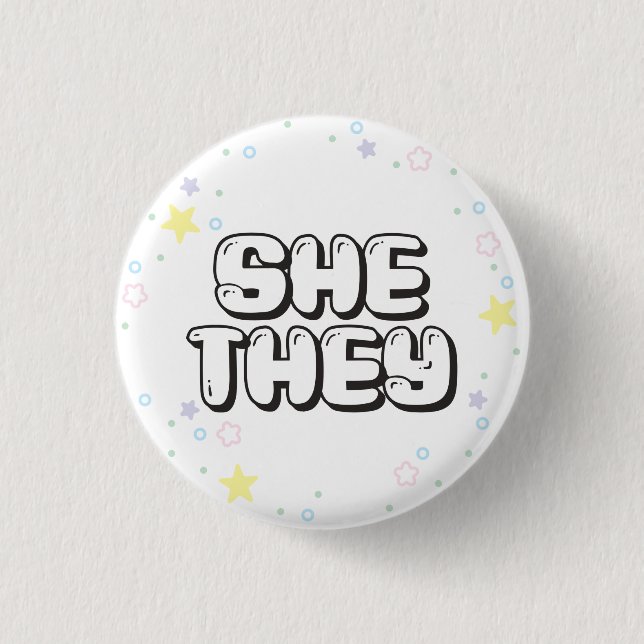 Pastel Star Confetti She/They Pronouns  3 Cm Round Badge (Front)