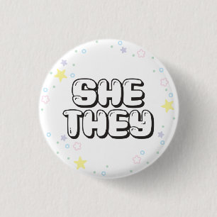 Pastel Star Confetti She/They Pronouns 3 Cm Round Badge
