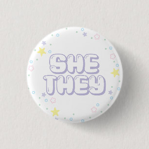 Pastel Star Confetti She They Pronouns 3 Cm Round Badge