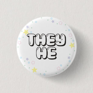 Pastel Star Confetti They/He Pronouns 3 Cm Round Badge
