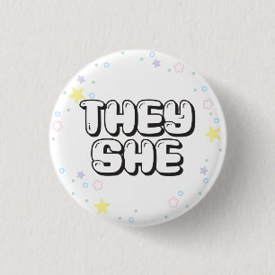Pastel Star Confetti They/She Pronouns 3 Cm Round Badge