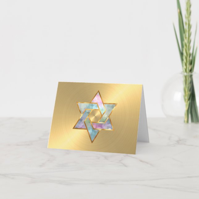 Pastel Star of David Gold Thank You Card (Front)
