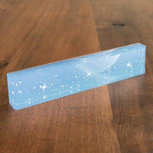 Pastel Starry Sky Blue Gradient Moon Galaxy Design Nameplate