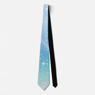 Pastel Starry Sky Blue Gradient Moon Galaxy Design Tie