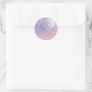Pastel Starry Sky Pink Purple Gradient Moon Galaxy Classic Round Sticker