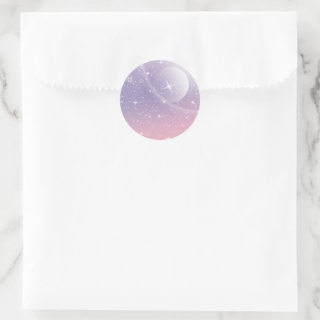Pastel Starry Sky Pink Purple Gradient Moon Galaxy Classic Round Sticker (Bag)