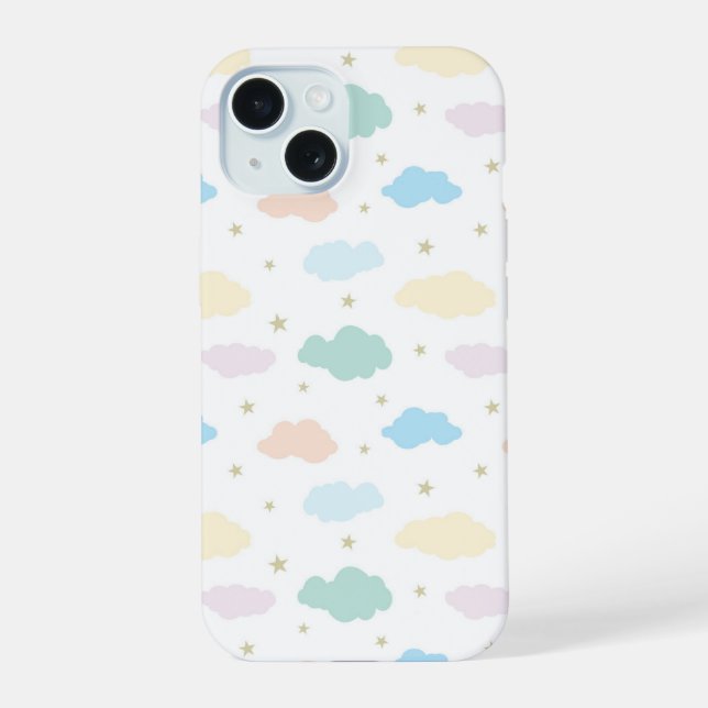 Pastel Stars & Clouds iPhone 15 Case (Back)