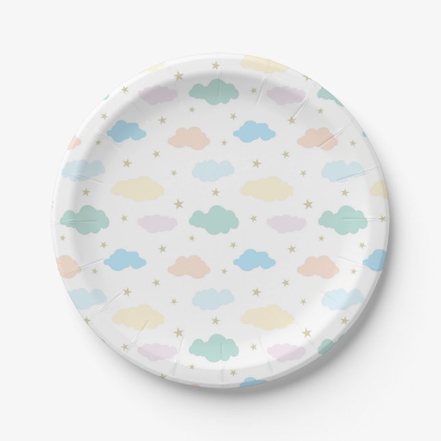 Pastel Stars & Clouds Paper Plate (Front)