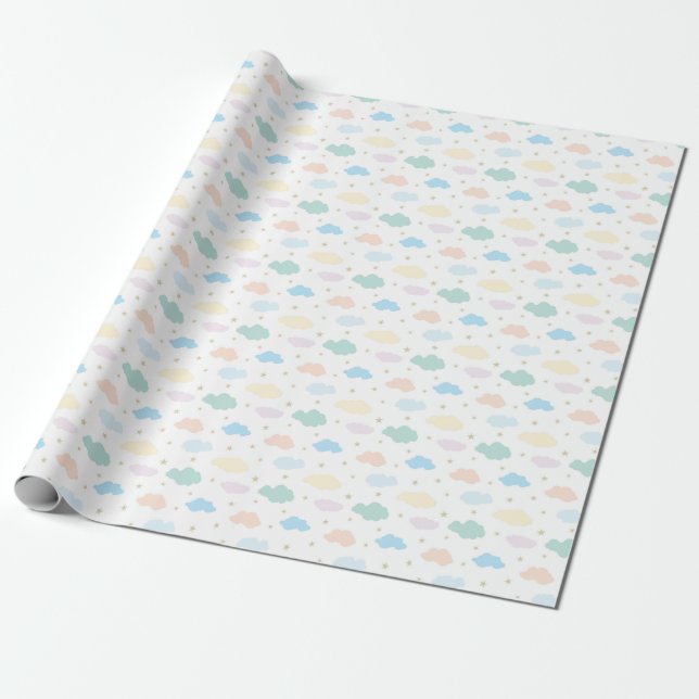 Pastel Stars & Clouds Wrapping Paper (Unrolled)