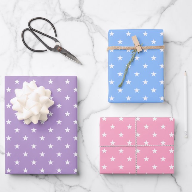 Pastel Stars Wrapping Paper Sheet Set (Front)