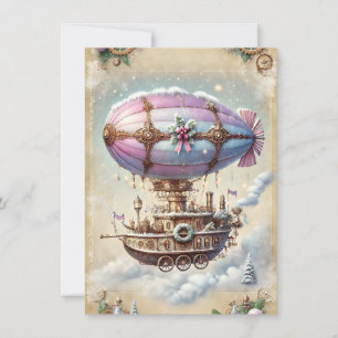 Pastel Steampunk Christmas Card Antique Airship