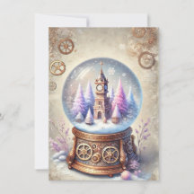 Pastel Steampunk Christmas Card Antique Snow Globe