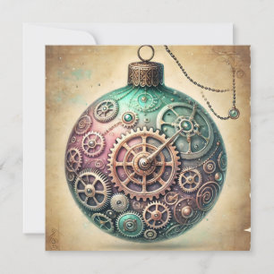 Pastel Steampunk Christmas Ornament Card