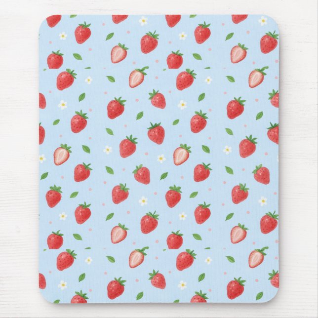 Pastel Strawberry Dreams Seamless Pattern Mouse Mat (Front)