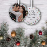 Pastel String Lights 1st Christmas As Mr & Mrs Tree Decoration Card<br><div class="desc">First Christmas As Mr & Mrs ornament with pastel string lights in red,  pink,  mint,  and yellow with a vintage swirly script on the other side personalised with the year.</div>