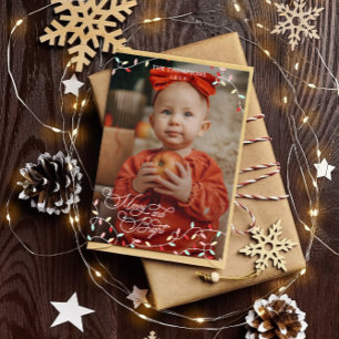 Pastel String Lights Merry Bright Christmas Photo Holiday Card