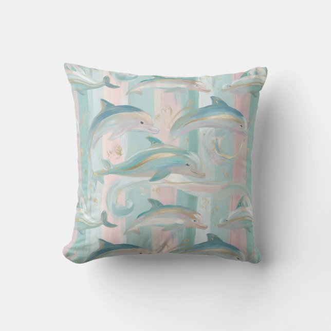 Pastel Stripe Dolphin Pattern Cushion (Front)