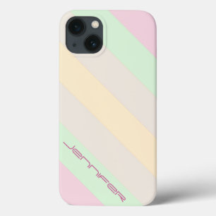 Pastel  Stripe Minimalist Personalised Name iPhone 13 Case