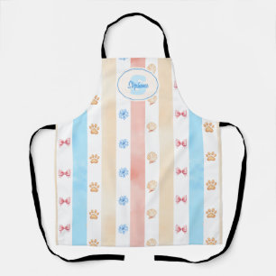 Pastel Stripe - Paw Prints, Blue Flower, Pink Bows Apron