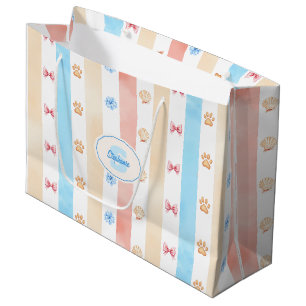 Pastel Stripe - Paw Prints, Blue Flower, Pink Bows Large Gift Bag