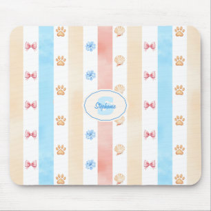 Pastel Stripe - Paw Prints, Blue Flower, Pink Bows Mouse Mat