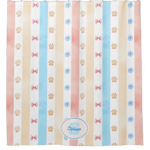 Pastel Stripe - Paw Prints, Blue Flower, Pink Bows Shower Curtain