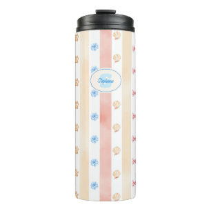 Pastel Stripe - Paw Prints, Blue Flower, Pink Bows Thermal Tumbler