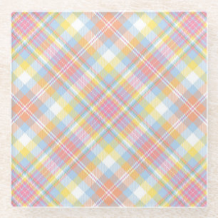 Pastel Stripe Plaid Glass Coaster