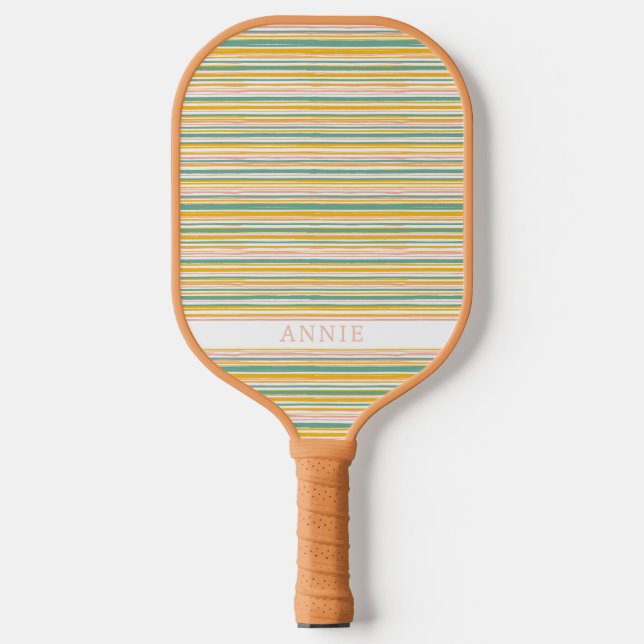 Pastel Stripe Plaid Personalised Pickleball Paddle (Front)