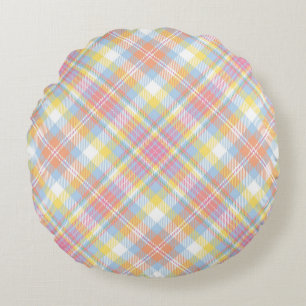 Pastel Stripe Plaid Round Cushion