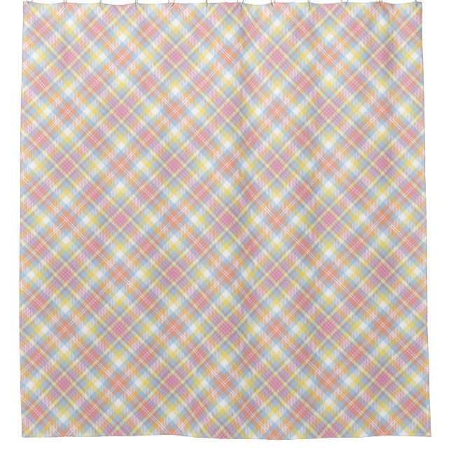 Pastel Stripe Plaid Shower Curtain (Front)