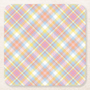 Pastel Stripe Plaid Square Paper Coaster