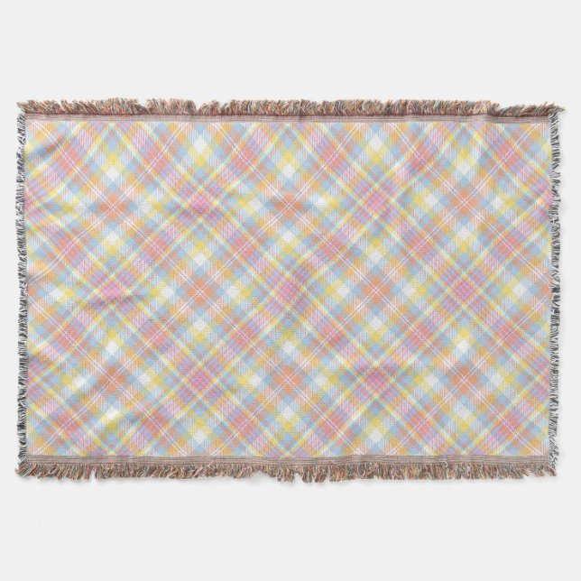 Pastel Stripe Plaid Throw Blanket (Front)