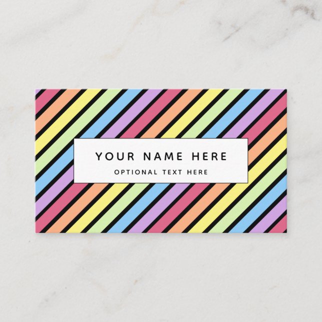Pastel Stripe Rainbow Black Rainbow Pattern Business Card (Front)