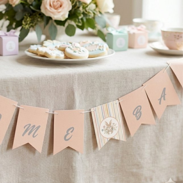 Pastel Stripe Watercolor Rabbit Bunting (Boho bunny baby shower banner)