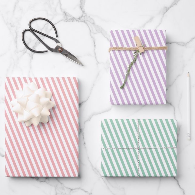 Pastel Striped Any Occasion Wrapping Paper Sheet (Front)