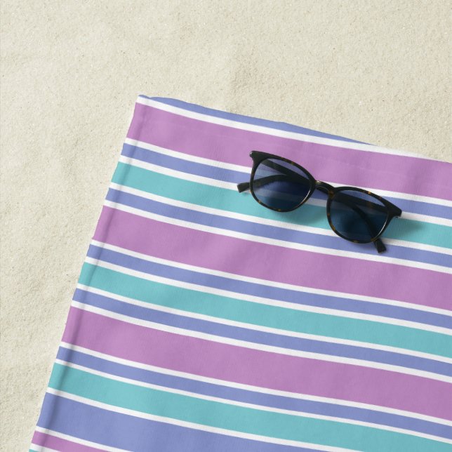 Pastel Striped Pattern Beach Towel (In Situ)