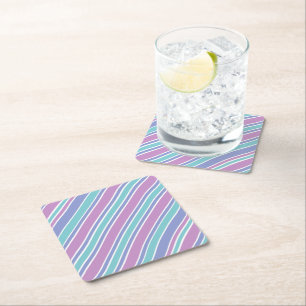 Pastel Striped Pattern Square Paper Coaster