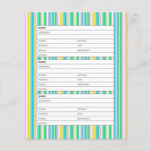 Pastel stripes address book page (Front)