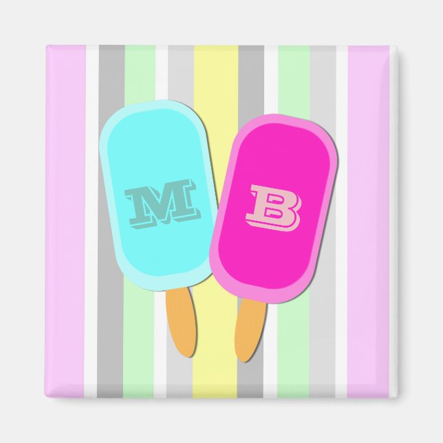 Pastel Stripes and Popsicles Monogram Magnet (Front)