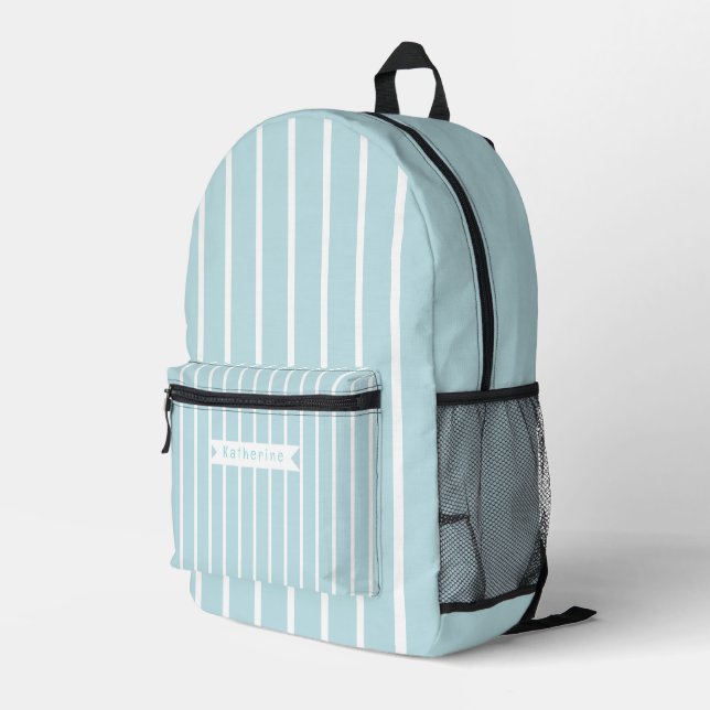 Pastel Stripes Blue White Printed Backpack (Back Corner Right)