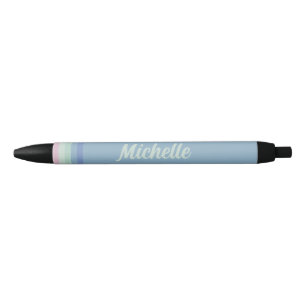 Pastel Stripes Custom Name Monogram Black Ink Pen