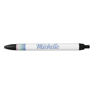 Pastel Stripes Custom Name Monogram Black Ink Pen