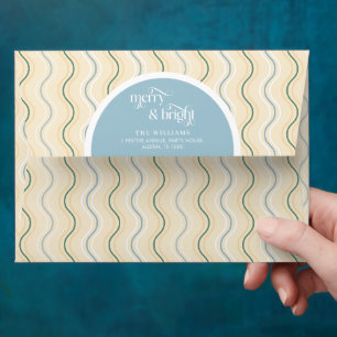 Pastel Stripes Dusty Blue Merry & Bright Christmas Envelope