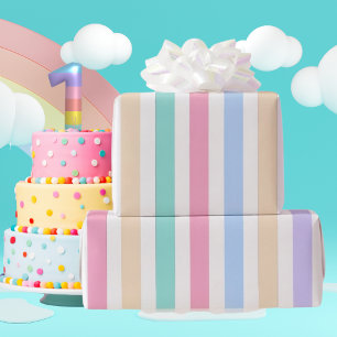 ​Pastel Stripes First Birthday Wrapping Paper 