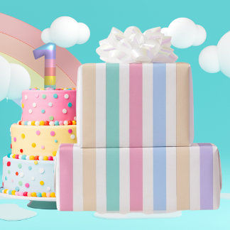 ​Pastel Stripes First Birthday Wrapping Paper 