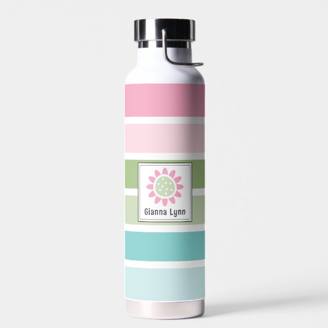Pastel Stripes Floral Monogrammed Water Bottle (Left)