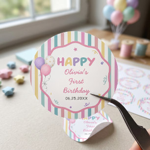Pastel Stripes Fun Girl Birthday Classic Round Sticker