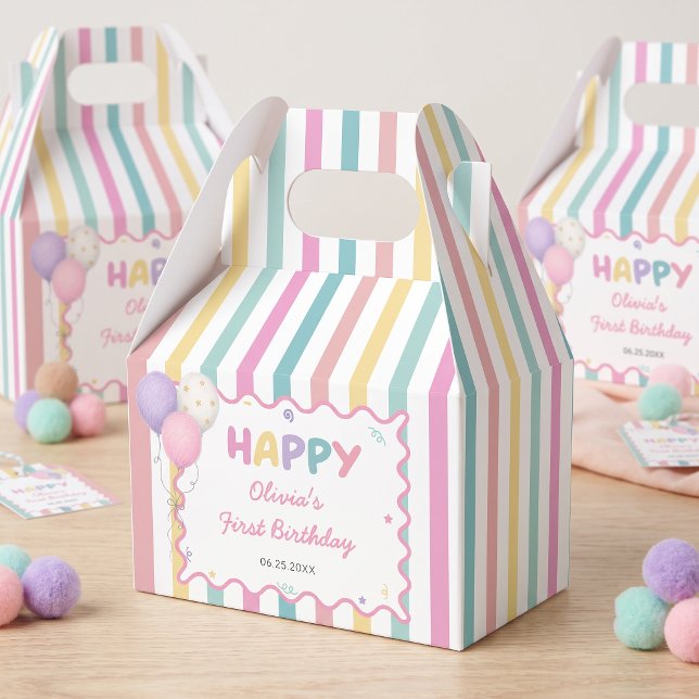 Pastel Stripes Fun Girl Birthday Favour Boxes (Creator Uploaded)