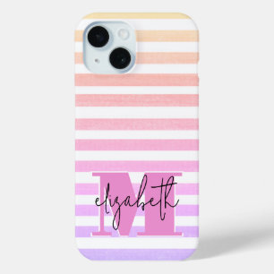 Pastel Stripes Monogrammed iPhone 15 Case